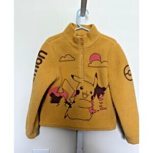 Pokemon Pikachu Sherpa Fleece Yellow 1/4 Zip Up Jacket - Size 4 / 5 EUC